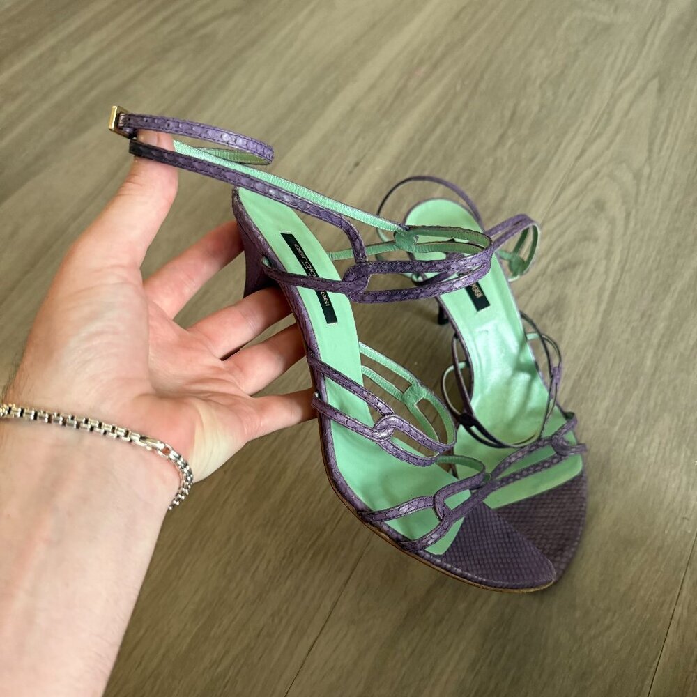 Sergio Rossi Purple Strappy Heels with Mint Green Insole